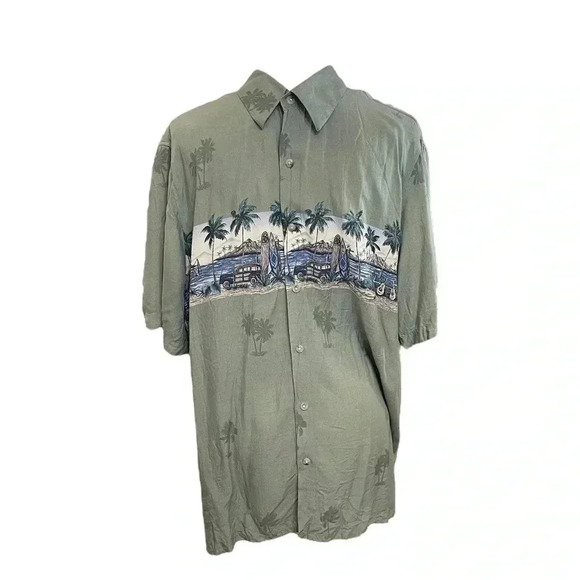 Croft and Barrow Men’s Green Palm Tree Button Casual Hawaiian Shirt size Large - Picture 1 of 9